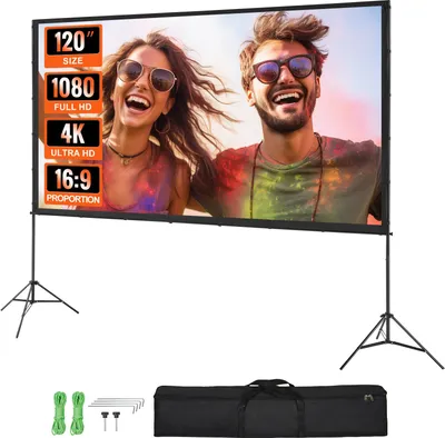 Obrázok produktu pre Projekčné plátno so stojanom 120 palcové HD 4K vonkajšie interiérové projekčné plátno Rýchlo skladacie prenosné filmové plátno 16:9 pre domáce kino, kemping a voľnočasové podujatia čierne
