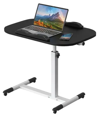 Obrázek produktu pro Výškově nastavitelný stojací psací stůl - Mobilní stolek na notebook na kolečkách - 60x40 cm - Výška pracovního prostoru 61–95 cm - Kovová konstrukce ve tvaru U - Černá barva