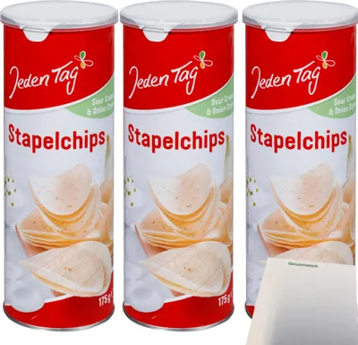 Produktbild von Jeden Tag Stapelchips Sour Cream & Onion 3er Pack (3x175g Packung) + usy Block