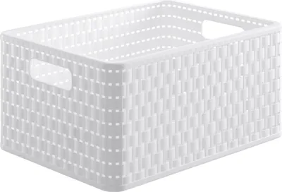 Immagine prodotto di Rotho Contenitore di campagna 18l in look rattan, plastica (PP) senza BPA, bianco, A4/18l (36,8 x 27,8 x 19,1 cm)