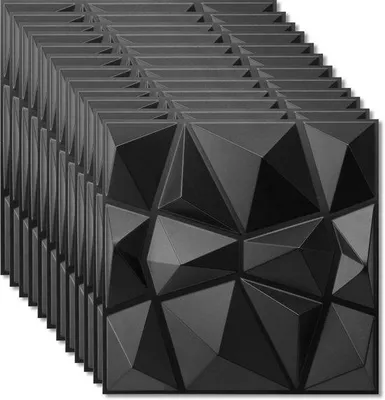 Zdjęcie produktu dla Panele 3D z PVC, czarne, 12 sztuk, okładzina ścienna
