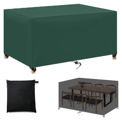 Obrázek produktu pro Ochranný kryt na zahradní nábytek, obdélníkový, 200x200x90 cm, zelený, materiál 420D Oxford, vodotěsný, prachotěsný, s ochranou proti UV záření