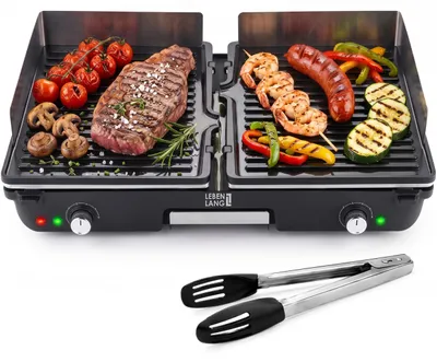 Imagen del producto de Parrilla eléctrica de mesa - 2000 W, placas de cocción reversibles, 6 niveles de temperatura, acero inoxidable, ideal para interiores y balcones