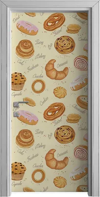 Produktbild von Tür Selbstklebende 90x210 cm Türfolie Türtapete Klebefolie - Cupcakes Krapfen Croissants