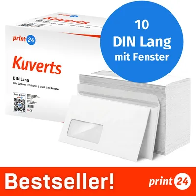 Image de NOUVEAU : print24 enveloppes avec fenêtre, format DL, non imprimées, 10 pièces