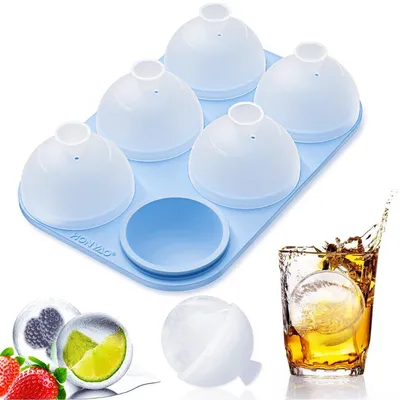 Obrázok produktu pre Forma na ľadové kocky, guľatá, silikónová, s vekom, 6 kusov, priemer 5 cm, modrá