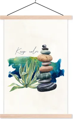 Produktbild von MuchoWow® Textilposter Steine - Pflanze - Meer 60x90 cm mit holzfarbenen Rahmen - Textil