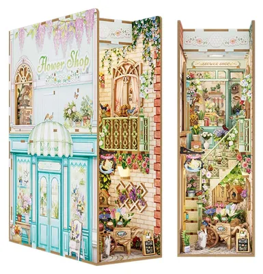 Produktbild von 3D Holzpuzzle Modellbausatz Blumenladen mit LED-Licht, Miniatur Haus Bastelset für Erwachsene