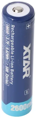 Image de XTAR 18650 2600mAh 3,6V - 3,7V batterie Li-Ion protégée avec tête, dimensions 69,50x18,4mm