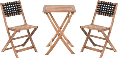Obrázek produktu pro BELIANI 3dílná bistro sada hnědá černá akáciové dřevo 2 židle stůl skládací lamelový design moderní styl zahrada terasa balkon
