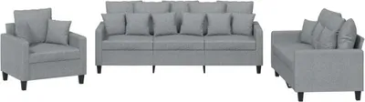 Produktbild von vidaXL 3-tlg. Sofagarnitur mit Kissen Hellgrau Stoff