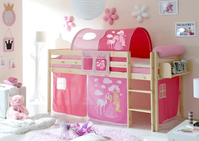 Produktbild von Hochbett "Malte" Kiefer Natur Motiv (Horse (Pink))