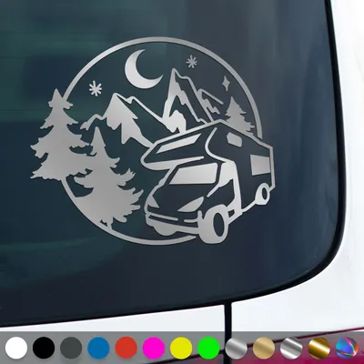 Produktbild von PantherPixel Wohnmobil Aufkleber Wohnwagen Bus Reisen Camping Berge Sticker Auto Geschenkidee Farbe Silber