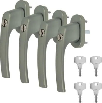 4 x Alu Fenstergriff in Dunkelsilber F9 abschließbar - Stiftlänge 30mm
