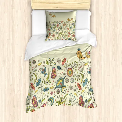 Produktbild von ABAKUHAUS Blumen Mantele, blühend Frühling, Milbensicher Allergiker geeignet mit Kissenbezügen, 135 cm x 200 cm - 80 x 80 cm, Mehrfarbig