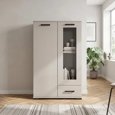 Produktbild von Masseno Kommode ALBANO 80 cm Sideboard mit 1 Schubladen und 2 Türen für Wohnzimmer Schlafzimmer Modern 80x40x125 cm Kaschmir