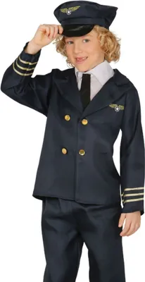 Pilot Kostüm Julian für Kinder 5-12 Jahre Uniform blau Fasching Karneval Mottoparty Kinderfasching Flieger Berufe