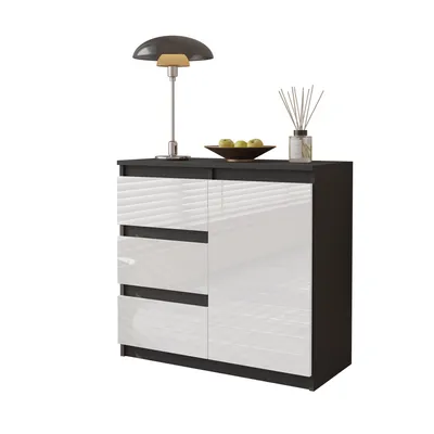 Immagine prodotto di Comodà da 80 cm antracite / bianco lucido, 3 cassetti, 1 anta, 1 ripiano, soggiorno
