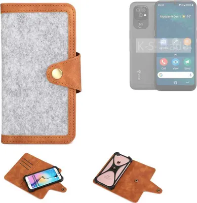 Produktbild von K-S-Trade Handyhülle kompatibel mit Doro 8100 Schutzhülle Filz-Hülle Kunst-Leder hellgrau braun (1x)