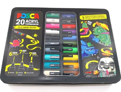 Produktbild von uni-ball POSCA Marker Metalletui Graffiti Acrylstift farbsortiert, 20 St.