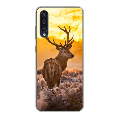 Produktbild von MuchoWow® Handyhülle Schutzhülle Hülle für Samsung Galaxy A30s Hirsche - Tiere - Sonnenuntergang - Winter - Heidekraut - Natur Silikon Softcase Handy Hülle - Karteninhaber