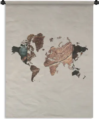 Produktbild von MuchoWow® Wandteppich Wandbehang Weltkarte - Holz - Braun 60x80 cm Tapisserie Dekoration Wandtuch - Decke - Wandtücher - Wohne