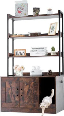 Image de Armoire à chat avec bac à litière - étagère à 3 niveaux 850x490x1490mm - maison pour chats - stable et durable - pour la garde des chats