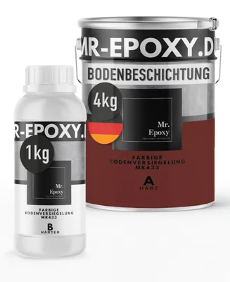 Produktbild von Mr. Epoxy Epoxidharz Bodenbeschichtung (5 kg, RAL 3009 Oxidrot) - 2K Betonfarbe für Garagen, Keller & Werkstatt Boden - Flüssigkunststoff Epoxid Grundierung und Bodenversiegelung