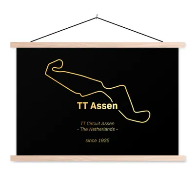 Produktbild von MuchoWow® Textilposter TT Assen - Gold - Niederlande 120x80 cm mit holzfarbenen Rahmen - Aufhängeset