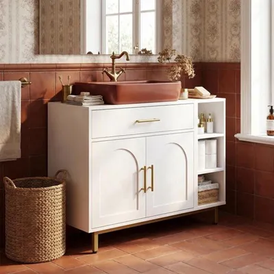 Immagine prodotto di Mobiletti da bagno bianco - 1 cassetto e 2 ante - in MDF, con vano aperto e ripiano regolabile
