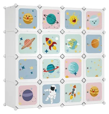 Image de Armoire en plastique pour enfants, 16 compartiments, blanche, 123 x 41 x 123 cm