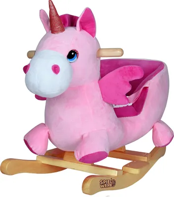 Produktbild von Spielwerk® Schaukeltier Einhorn inkl. Sound Effekt Sicherheitsgurt Plüsch Schaukel Wippe Kinder Baby Spielzeug Balancetraining besonders weich Schaukelpferd