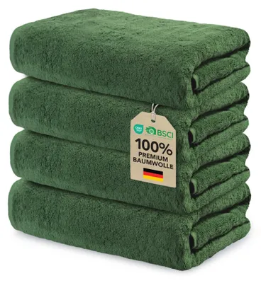 Produktbild von Ôhm Handtücher 50x100 cm 4er Set – 100% Baumwolle Frottee 500 g/m² Tannengrün – extra saugstark & schnelltrocknend –