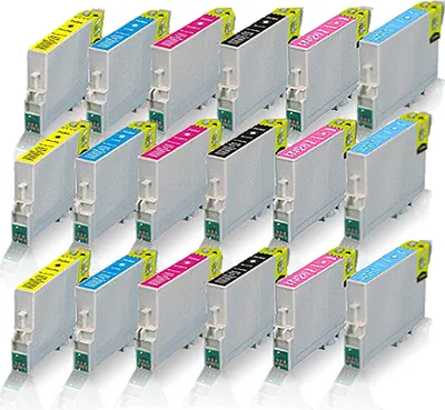 Produktbild von 18x kompatible Tintenpatronen für EPSON Stylus Photo P50 PX650 PX660 PX700 W PX710 W PX720 WD Schwarz - Black Cyan Magenta Yellow Light Cyan Light Magenta BK C M Y LC LM - Eco Line Serie