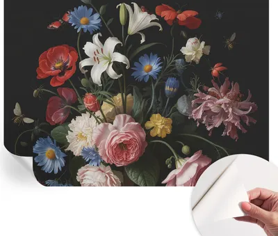 Produktbild von Selbstklebende Wandtapete - Dekorative Tapete für Wohnzimmer - Klebefolie für Wandbilder - Tapetenfolie für Wanddekoration - 208x146 cm - Blumen mit Insekten