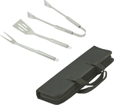 Produktbild von HOOZ 3x Grillbesteck Set Edelstahl, Grillkoffer mit Grillwender, Fleischgabel Grillzange