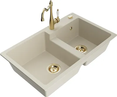 Immagine prodotto di Mexen Tomas lavello da cucina in granito a 2 vasche con rubinetto cucina Carla, beige - 6516-69-670700-50