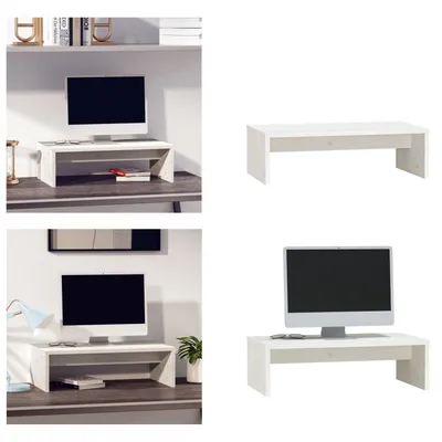 Obrázok produktu pre vidaXL Stojan na monitor biely 50x27x15 cm z masívneho borovicového dreva - Stojan na monitor - Stolová doska - Podstavec na monitor - Podstavce na monitor