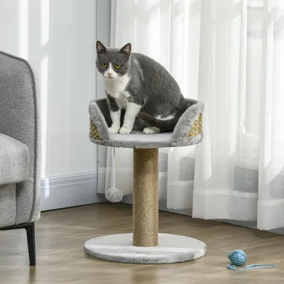 Imagen del producto de Cama para gatos Sweiko Kratzbaum, tipo cesta, incluye pelota, 40 cm x 40 cm x 49 cm, color gris