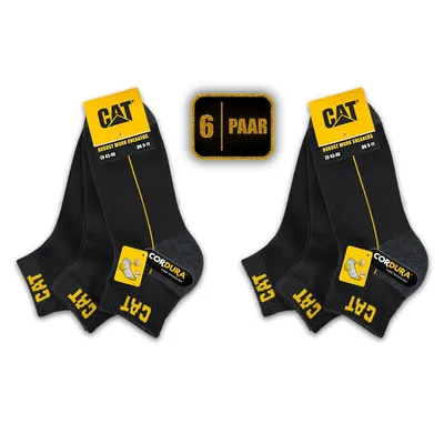 Produktbild von 6 Paar CAT CATERPILLAR ROBUST WORK SNEAKERS Schwarz Größe 39–42 ArbeitsSneaker CORDURA Arbeitssocken Sneaker Socken Strümpfe atmungsaktiv gepolstert