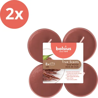 Produktbild von Bolsius - True Scents - Maxi - Duft-Teelichter - 8 Stück pro Packung - Klare Tasse - Oud-Holz - Vorteilspack - 16 Stücke - 2 Verpackung