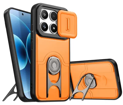 Obrázek produktu pro Pouzdro pro Xiaomi 17, Posuvným krytem fotoaparátu a kroužkovým stojánkem, nárazuvzdorné ochranné pouzdro Oranžová