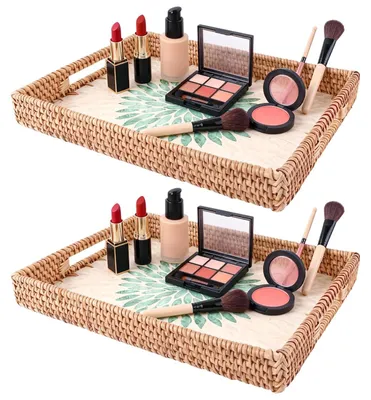Productafbeelding van Omgoods- Dienblad - 2 Stuks - Rotan - 30 x 24 x 4 cm - Handgrepen - Decoratief - Milieuvriendelijk Materiaal - Opbergmand