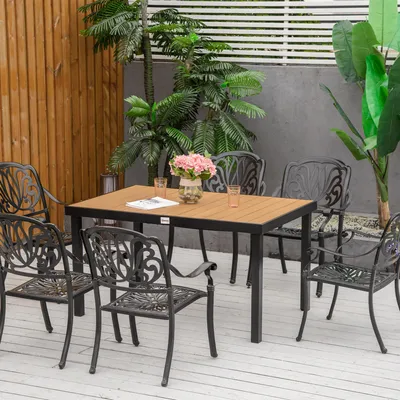 Produktbild von Gartentisch 6 Personen wetterfest, Esstisch Holzoptik Aluminiumrahmen, Terrassentisch Loungetisch, Naturholz | 140x90x74 cm | 50 kg | pflegeleicht