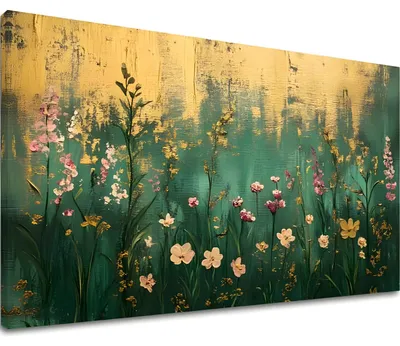 Obrázek produktu pro Zlaté okamžiky přírody – obraz na plátně do obýváku 90x60 cm, ručně dotažený, zlaté plátky | Papilora