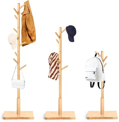 Immagine prodotto di Appendiabiti in legno di faggio, con 9 ganci, dimensioni 180x38x38 cm, altezza regolabile, ideale per l'ingresso