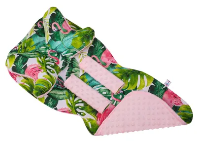 Produktbild von Universal Minky Kinderwagenauflage mit Kissen | Zweiseitige Buggy Sitzeinlage Kuscheldecke | Kinderwagen-Matratze Wendbar | Design: Rosa, Grün