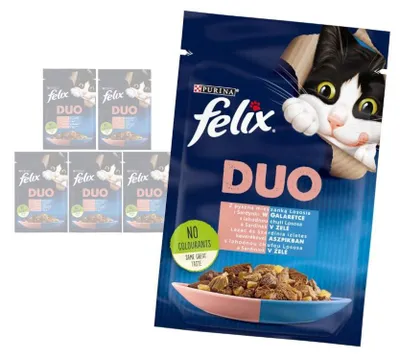 Produktbild von Purina Felix Fantastic Duo Nassfutter für Katzen mit Lachs und Sardinen in Gelee 6x85g
