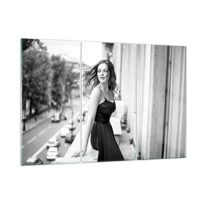Produktbild von Bilder auf glas - 3 Teile - Frau Balkon Straße - 165x110cm - Glasbilder - Wandbilder - Bilder - zum Aufhängen bereit - Wanddekoration aus Glas - Glas Bilder - Wandbild auf Glas - GCE165x110-5017
