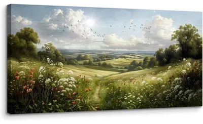 Immagine prodotto di Stampa su tela, campo soleggiato, 50x100 cm, quadro da parete, paesaggio naturale, decorazione moderna, stampa artistica